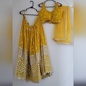 Yellow Sequin Zari Embroidery Work Lehenga Choli